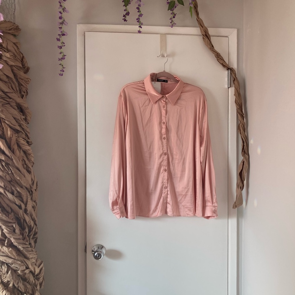Pink satin button down from Shein NWT